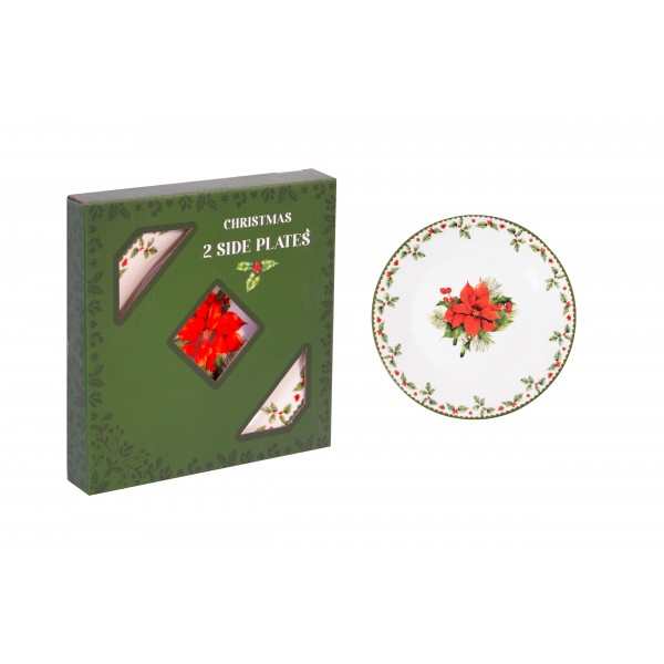 CHRISTMAS HOLLY SET OF 2 7.5" SIDE PLATE