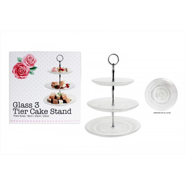 Glass 3 Tier Cake Stand 18/23/25cm Afternoon Tea AM1795