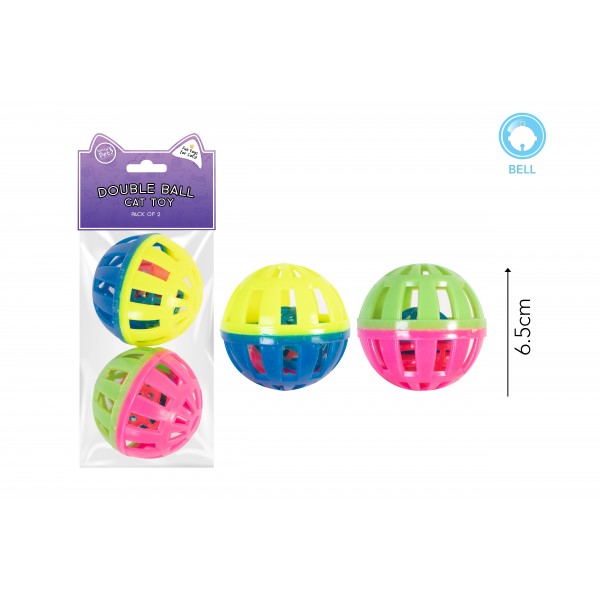 PLAY BALL CAT TOY WITH BELL 2 PACK