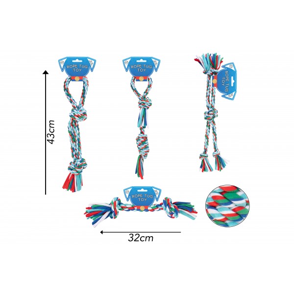 CLOTH ROPE TUG DOG TOY 4 ASSORTED DESIGNS