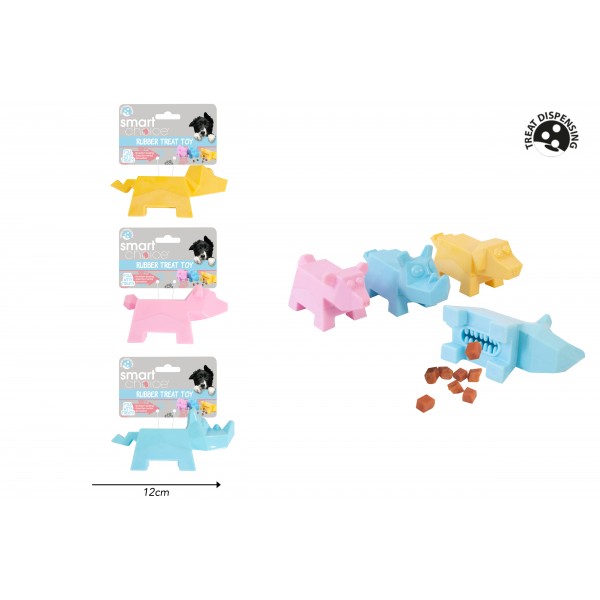 ANIMAL TPR TREAT DISPENSING DOG TOY 3 COLOURS