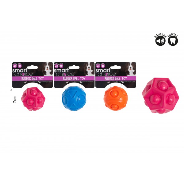 SQUEAKY RUBBER BALL DOG TOY 3 COLOURS