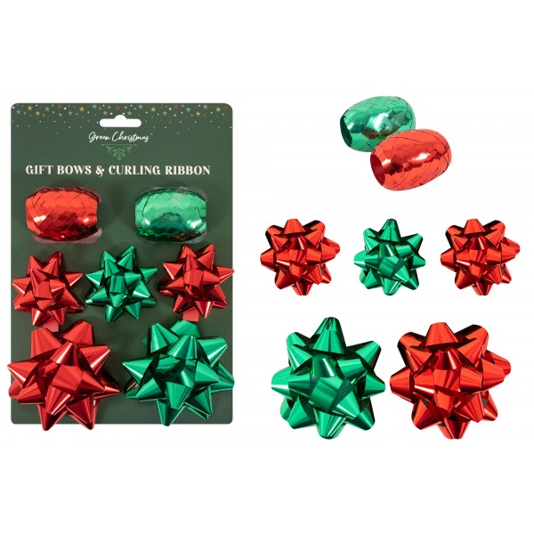 FOIL GIFT BOWS &CURLING RIBBON RED/GREEN