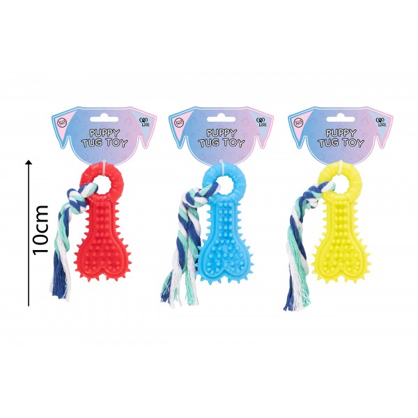 SMALL DOG & PUPPY RUBBER ROPE TOY 3 COLOURS