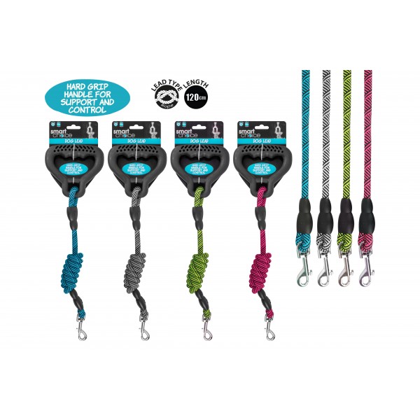HARD GRIP ROPE DOG LEAD 1X120CM 4 ASSORTED COLOURS