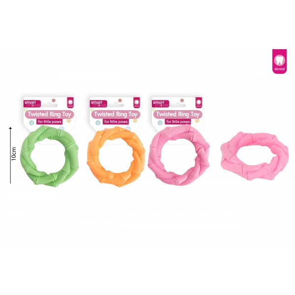 TWISTED RUBBER RING DOG TOY 3 COLOUR