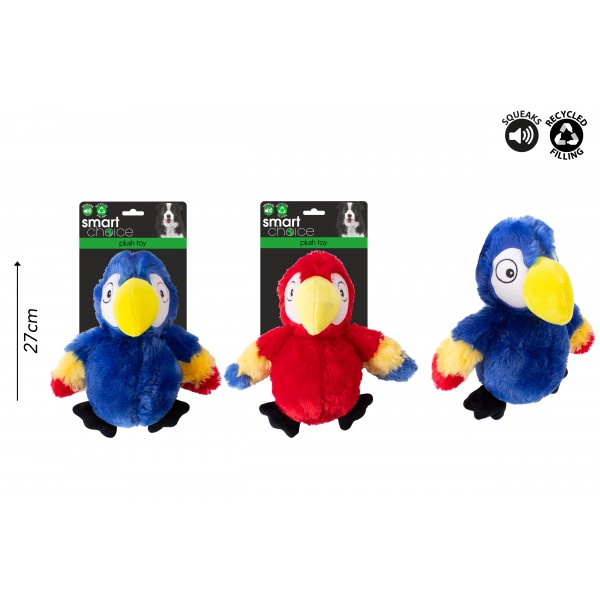 SQUEAKY PLUSH PARROT DOG TOY 2 ASSORTED COLOURS