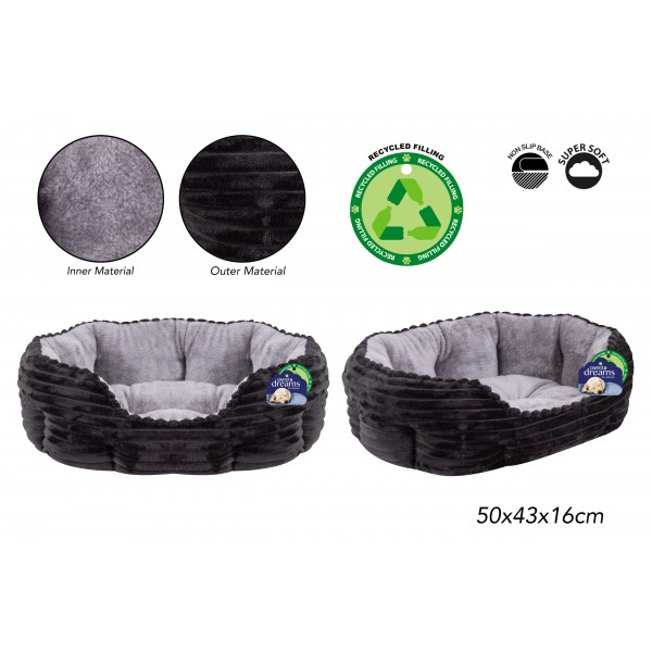 RIBBED ROUND PET BED SMALL 50X43X16CM BLACK
