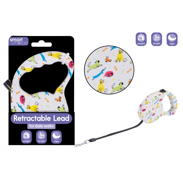 PRINTED RETRACTABLE TAPE DOG LEAD 3M 15KG