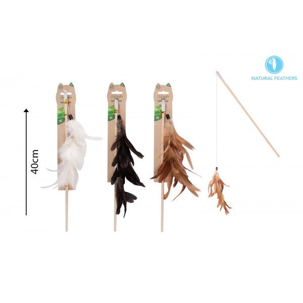 NATURAL FEATHER CAT WAND 3 ASSORTED COLOURS