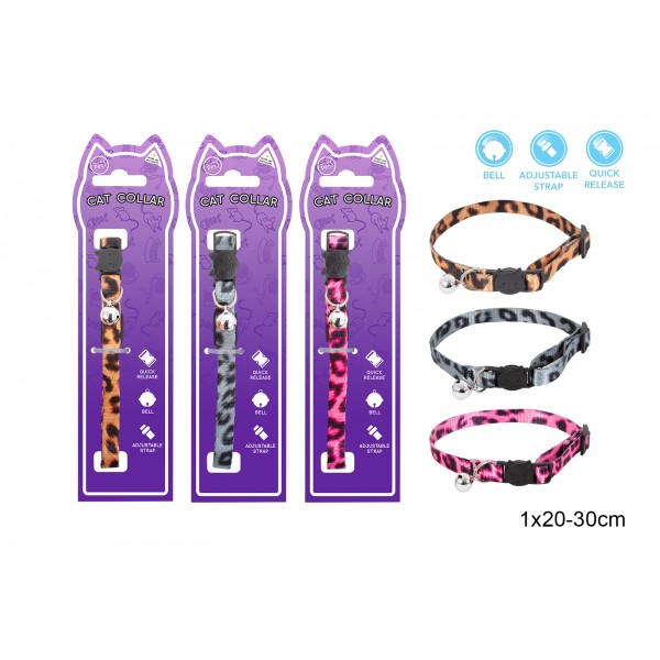 LEOPARD PRINT CAT COLLAR WITH BELL 3 COLOURS