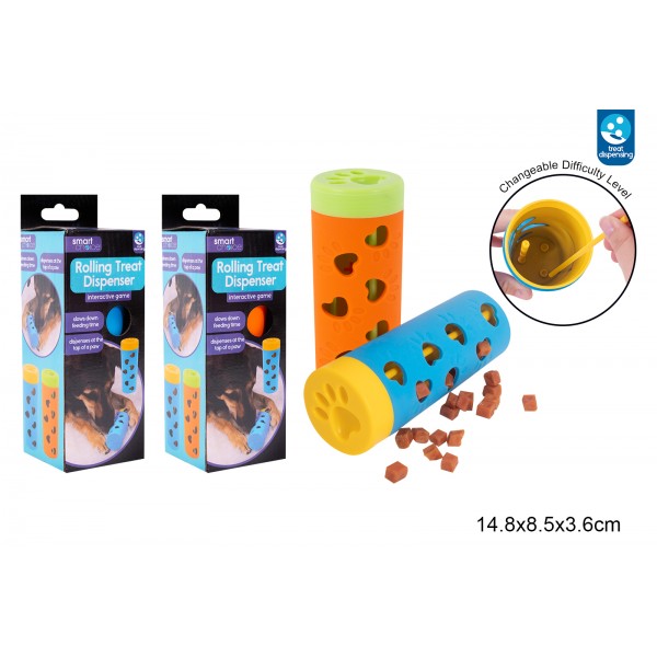 RUBBER TREAT DISPENSING DOG TOY 2 ASSORTED COLOURS
