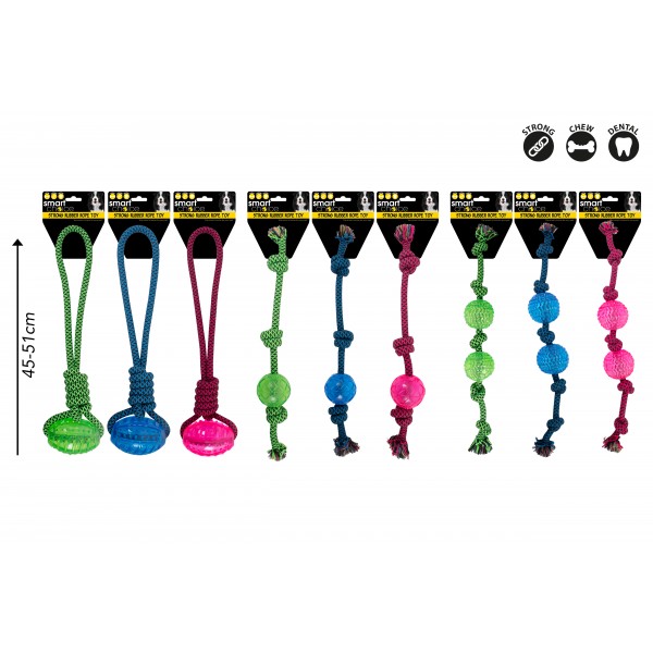 BALL & ROPE TOY 3 ASSORTED COLOURS
