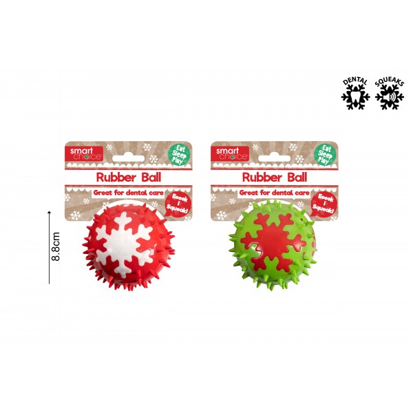 SPIKEY RUBBER SNOWFLAKE BALL DOG TOY 9CM
