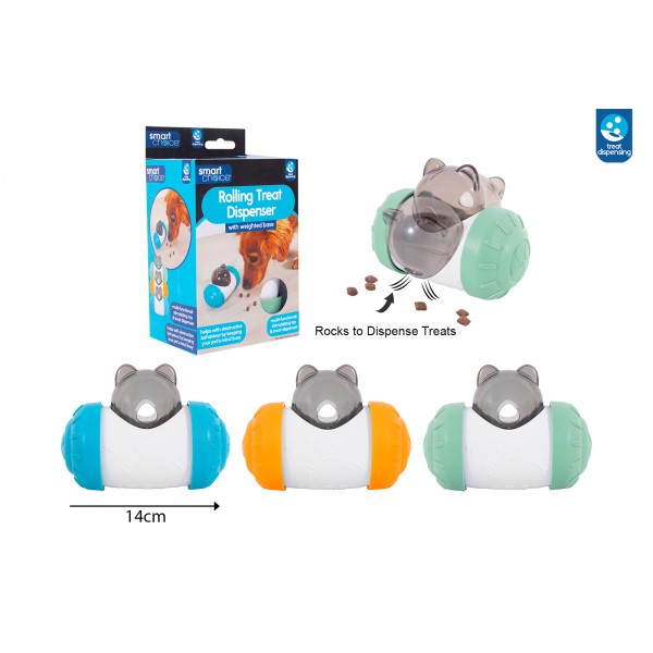 ROLLING TREAT DISPENSING CAT TOY 3 COLOURS