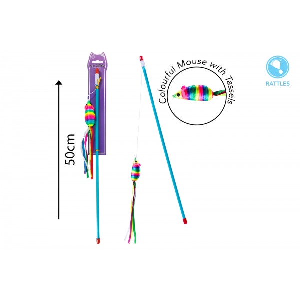 RAINBOW RIBBON MOUSE TEASER CAT TOY