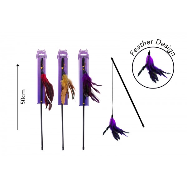 FEATHER TEASER CAT TOY 3 ASSORTED COLOURS