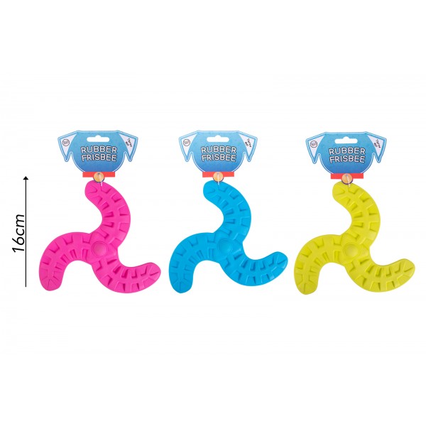 RUBBER FRISBEE DOG TOY 3 ASSORTED COLOURS