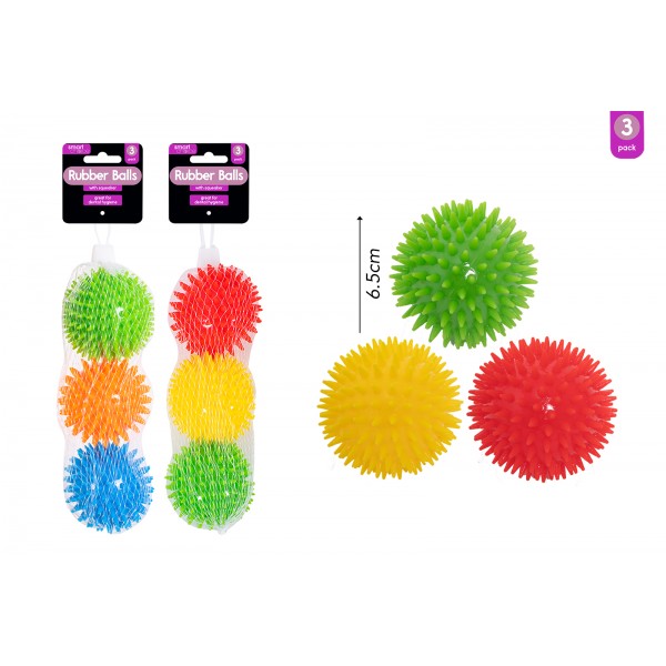 SPIKEY RUBBER BALL DOG TOY 3 PACK