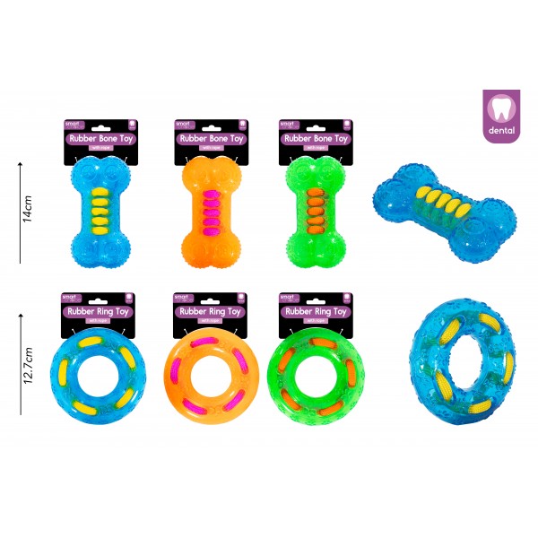 RUBBER RING DOG TOY 3 ASSORTED COLOURS