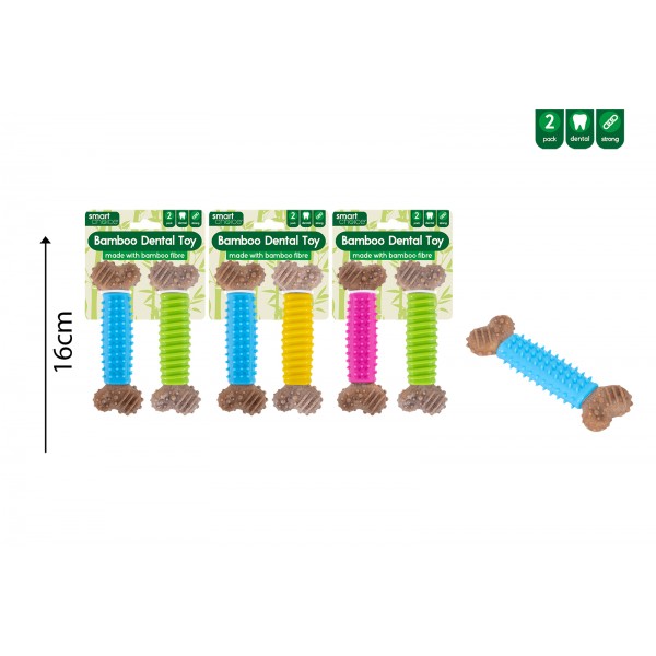 DENTAL BAMBOO DOG TOY 25 PACK 3 COLS 