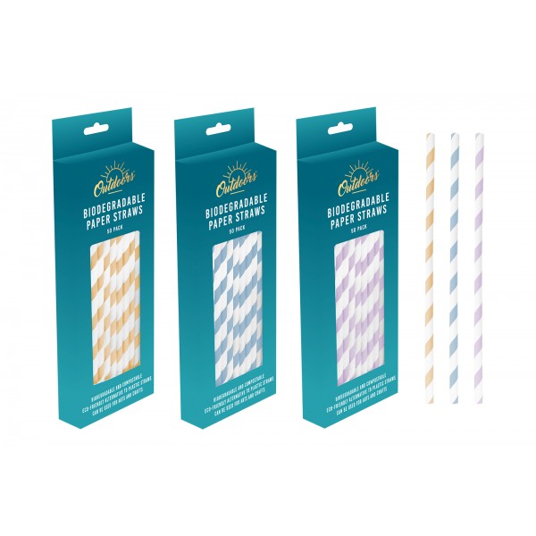 PAPER DRINKING STRAWS 50 PACK 3 ASSORTED COLOURS