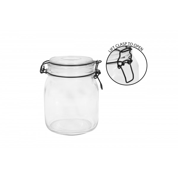 Coco & Gray 1000ml Blk Clip Top Glass Jar