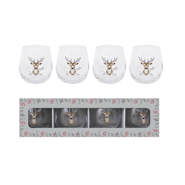 CHRISTMAS STAG 4 DRINKING GLASSES