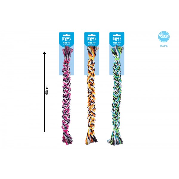 BRAIDED ROPE TUG DOG TOY 3 ASSORTED COLOURS