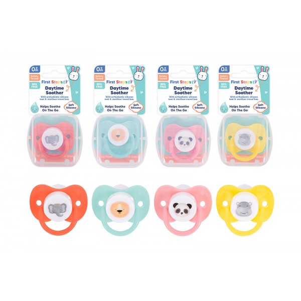 SOOTHER WITH STERILISER BOX 4 ASSORTED DESIGNS