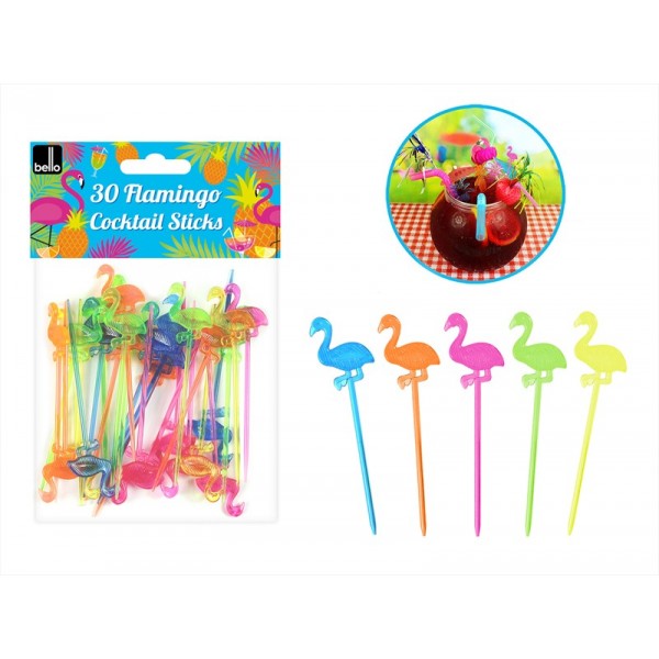 Pack of 30 Flamingo Cocktail Stick 6 Colours AM3059