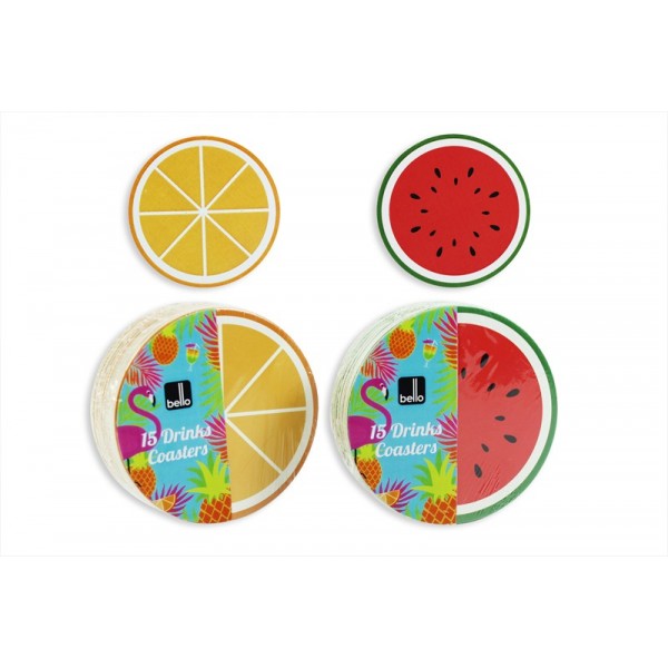 Pack of 15 Card Fruit Coasters 2 Assorted Designs AM3055