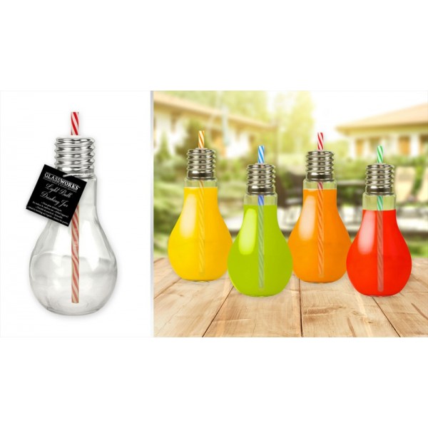 Glass Light Bulb Drinking Jar with Straw 400ml AM1662