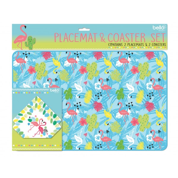 2 Placemats with 2 Coasters Flamingo Designs AM2170