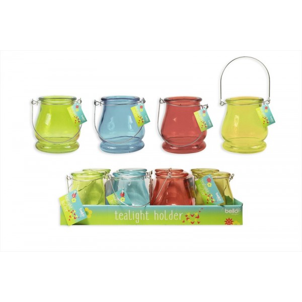 Tea Light Holder 4 Colours with Metal Handle AM3052
