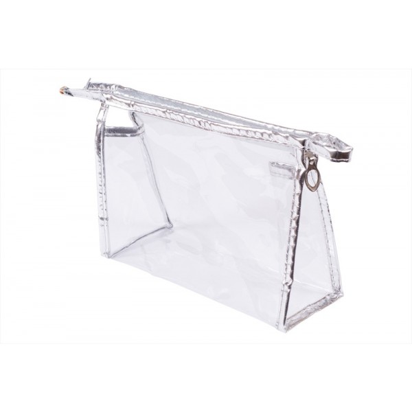 Clear Cosmetic Bag with Silver Edging FN9010