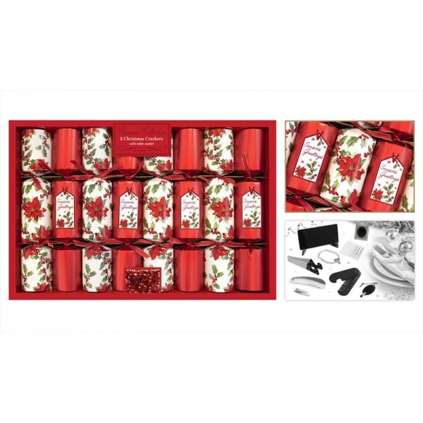 Eight Pack of Premium Poinsettia Crackers 13.5" XM4837
