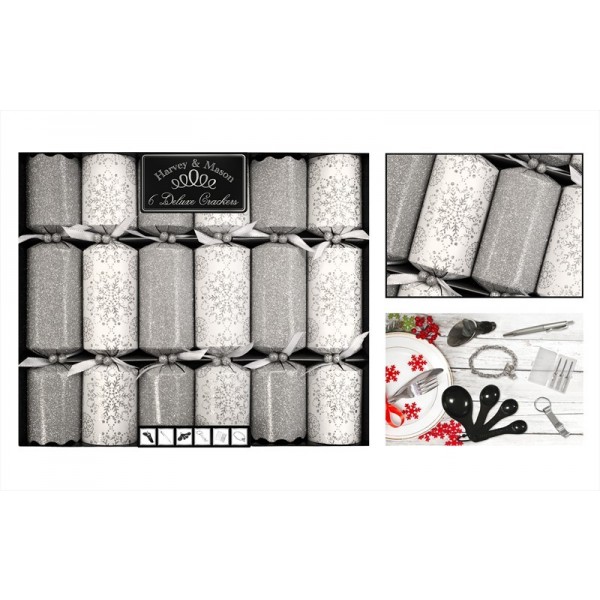 Six Deluxe Silver Snowflake Crackers XM4851