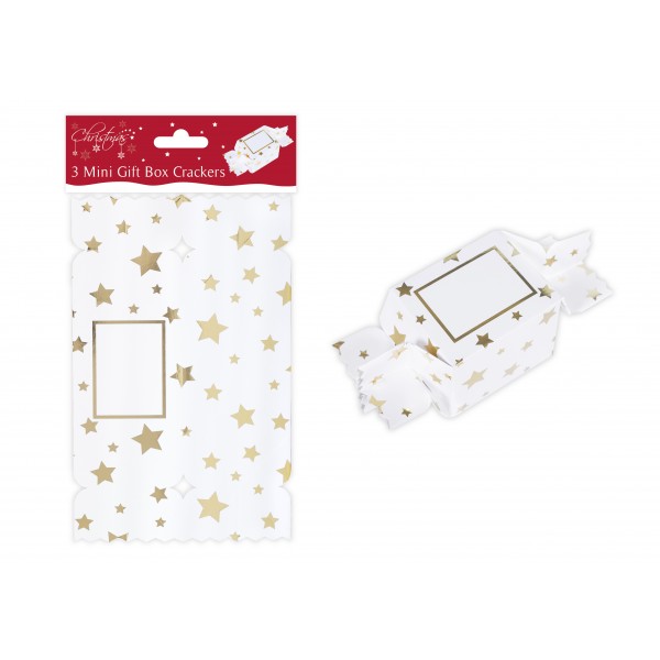Three Mini Gift Box Crackers Gold