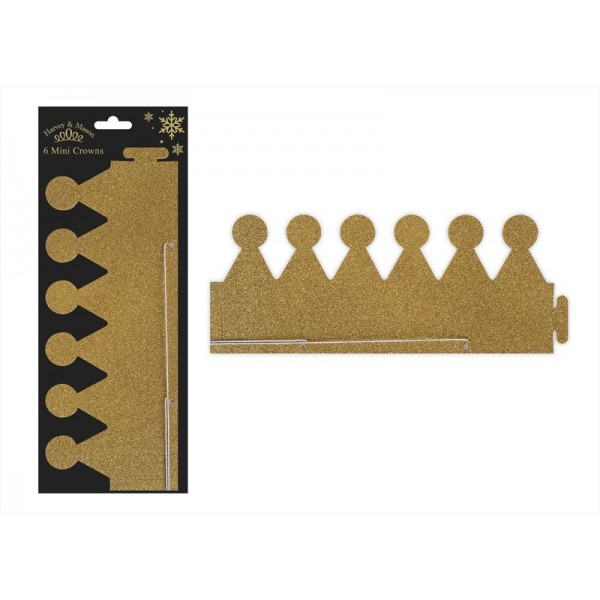 Pack of Six Gold Glitter Party Crowns XM4923