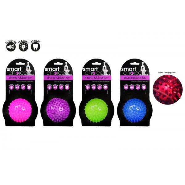 Smart Choice SPIKEY BALL DOG TOY WITH FLASHER 4 ASSORTED COLOUR
