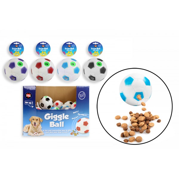World of pets GIGGLE TREAT BALL DOG TOY 4 ASSORTED COLOURS