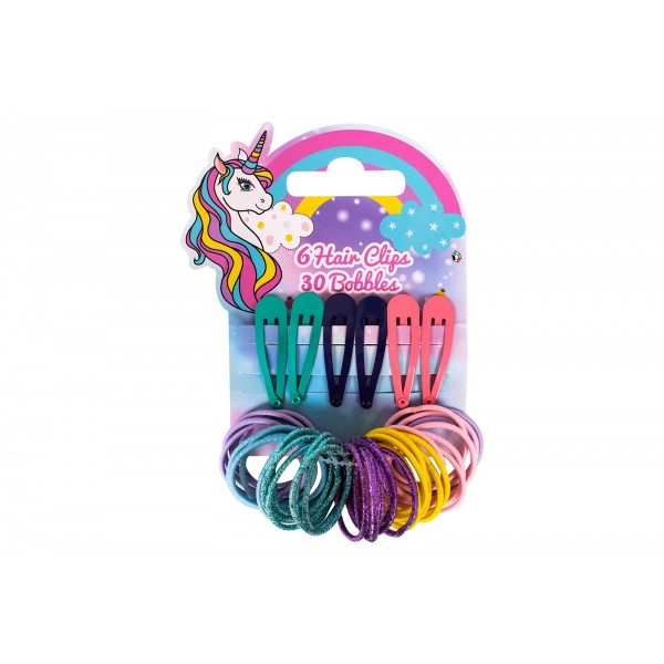 Six Unicorn Clips and Thirty Ties Assorted Colours