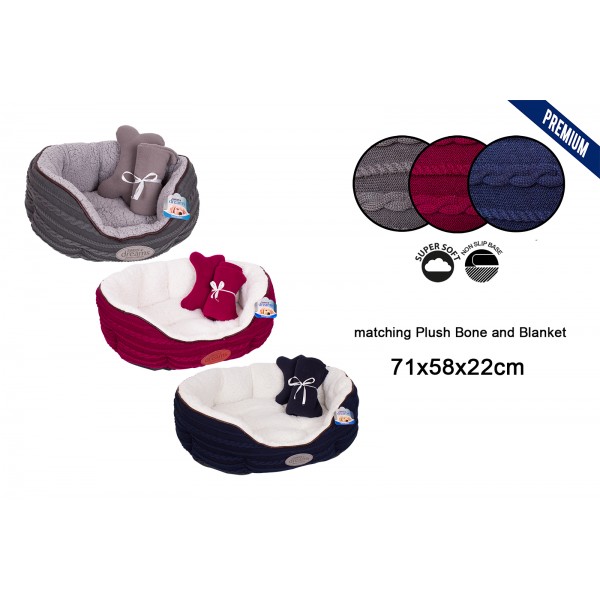 Round Knitted Fleece Bed Large Gift Set 71x58x22cm