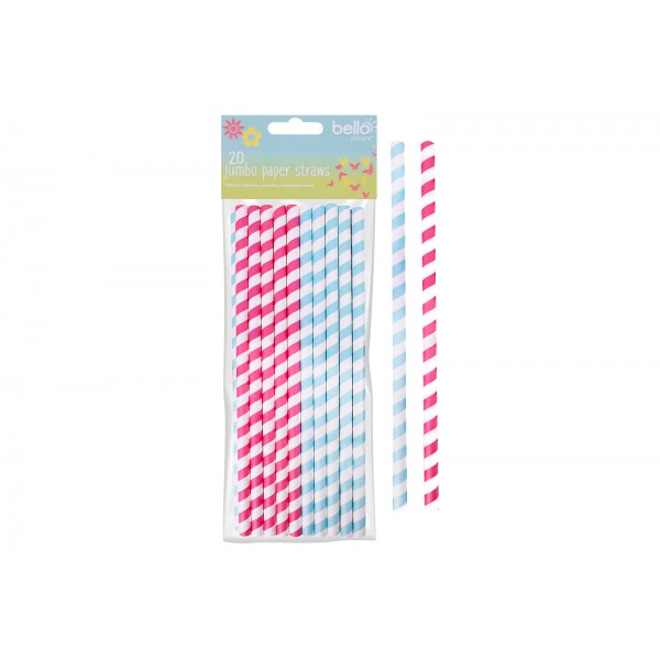 Pack of Twenty Jumbo Paper straws Assorted Colours