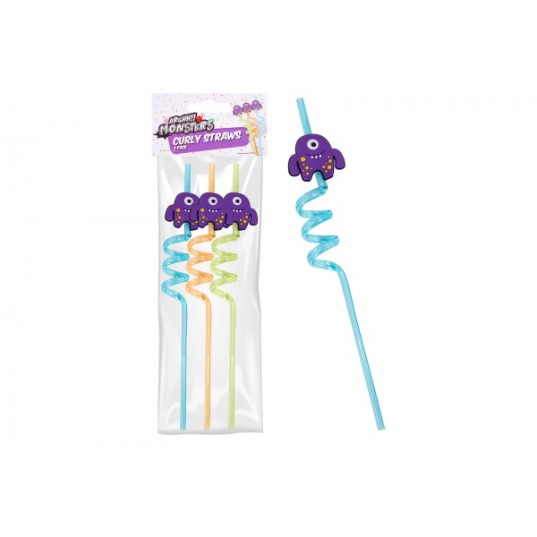 Pack of Three Assorted Monster Curly Straws
