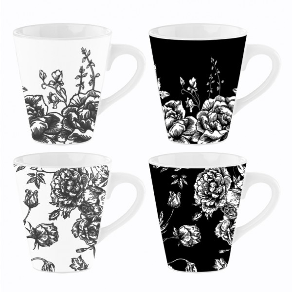 11oz Mugs Black & White Rose Designs