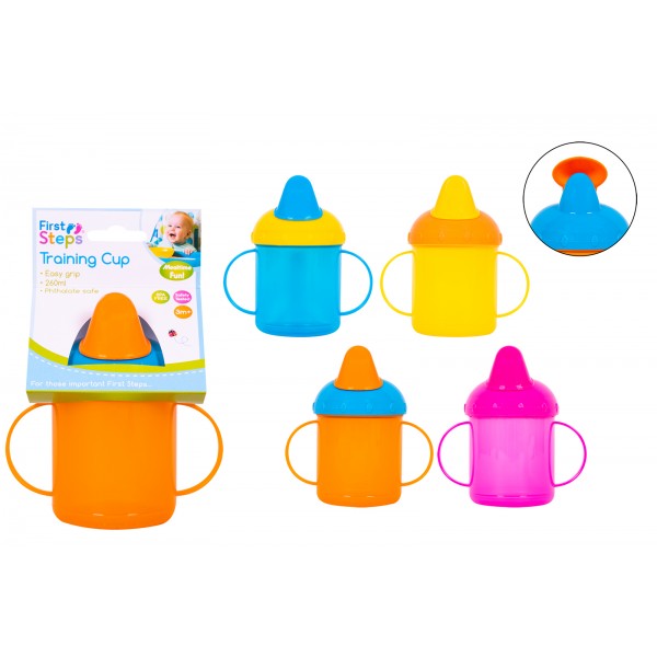 First Steps SPILL PROOF TRAINING CUP 260ML 4 ASSORTED COLOURS