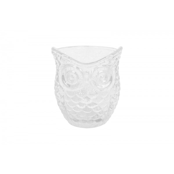 Bello CLEAR GLASS OWL DESIGN CANDLE HOLDER 9CM X 7CM