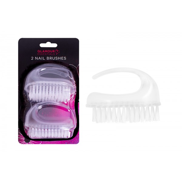Glamour Essentials NAIL BRUSHES 2 PACK CLEAR HANDLE